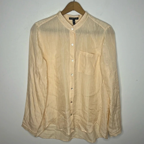 EILEEN FISHER Petite Silk Blend Button Up Rounded Collar Blouse - Picture 12 of 12